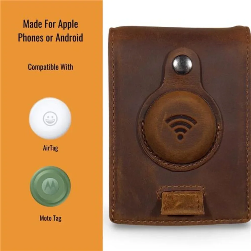 Genuine Leather Airtag Wallet | Credit Card Bifold Wallet for Apple Air Tag GPS